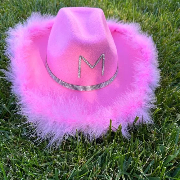 Rhinestone Cowboy Fluffy Pink Cowgirl Hat Handmade Accessories